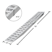 dimensions of the HD Ramps 10' L x 16" W Aluminum Hook End Car Trailer Ramps 5,000 lb. Per Axle Capacity