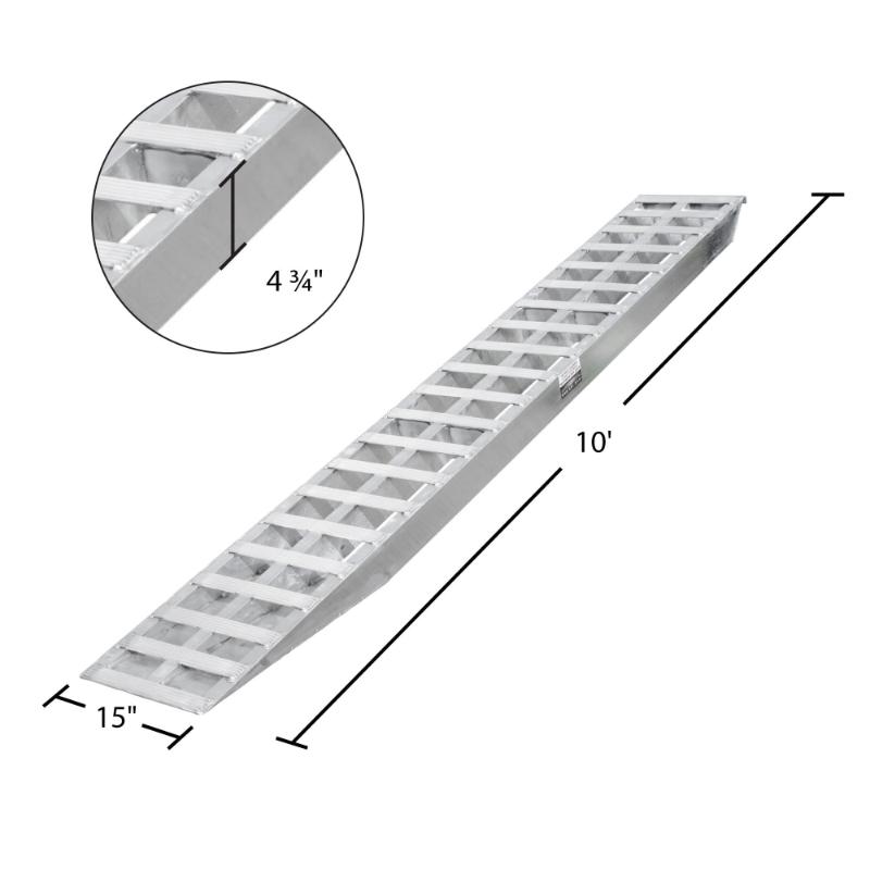 dimensions of the HD Ramps 10' L x 16" W Aluminum Hook End Car Trailer Ramps 5,000 lb. Per Axle Capacity