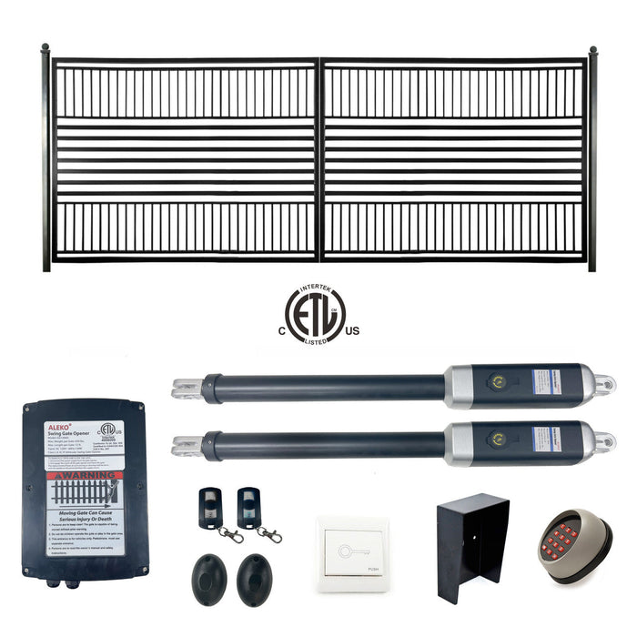 Aleko Automated Steel Dual Swing Driveway Gate and Gate Opener Complete Kit - ETL Listed - Barcelona Style - 12 x 6 Feet