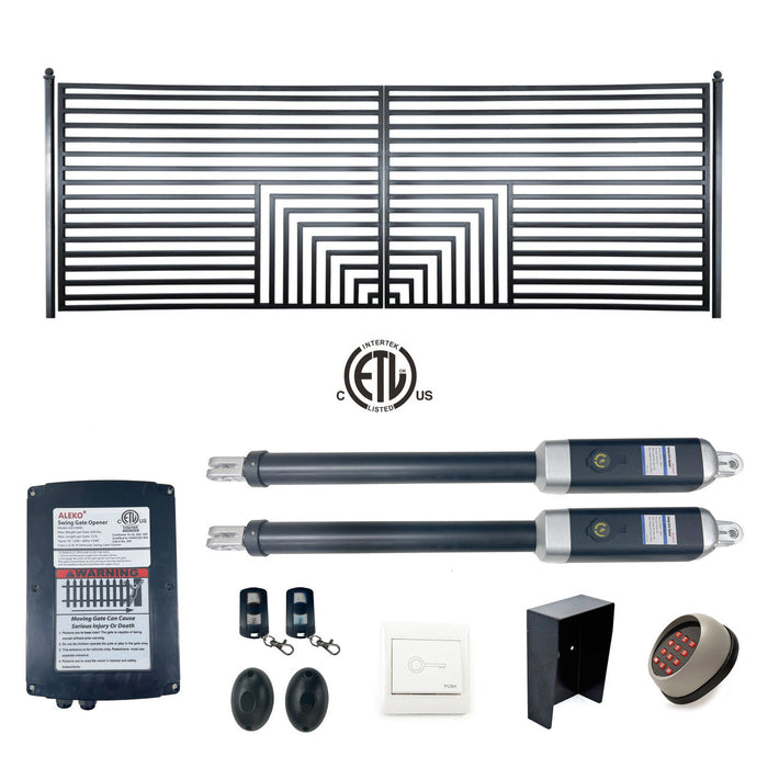 Aleko Automated Steel Dual Swing Driveway Gate and Gate Opener Complete Kit - ETL Listed - Florence Style - 12 x 6 Feet
