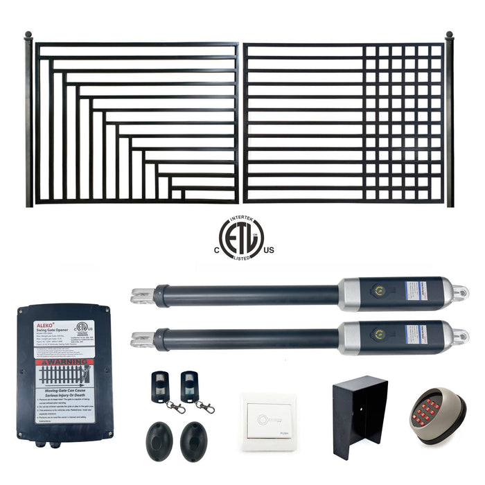Aleko Automated Steel Dual Swing Driveway Gate and Gate Opener Complete Kit - ETL Listed - Kyiv Style - 12 x 6 Feet