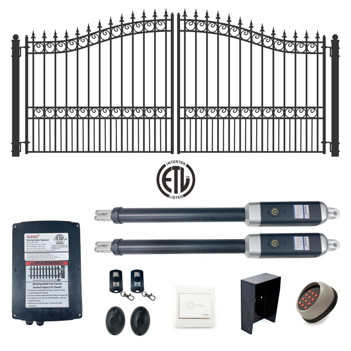Aleko Automated Steel Dual Swing Driveway Gate and Gate Opener Complete Kit - LONDON Style - 12 x 6 Feet - ETL Listed