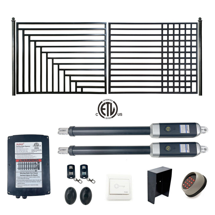 Aleko Automated Steel Dual Swing Driveway Gate and Gate Opener Complete Kit - ETL Listed - Kyiv Style - 14 x 6 Feet
