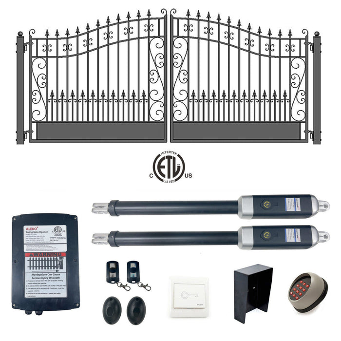 Aleko Automated Steel Dual Swing Driveway Gate and Gate Opener Complete Kit - ETL Listed - Venice Style - 14 x 6 Feet