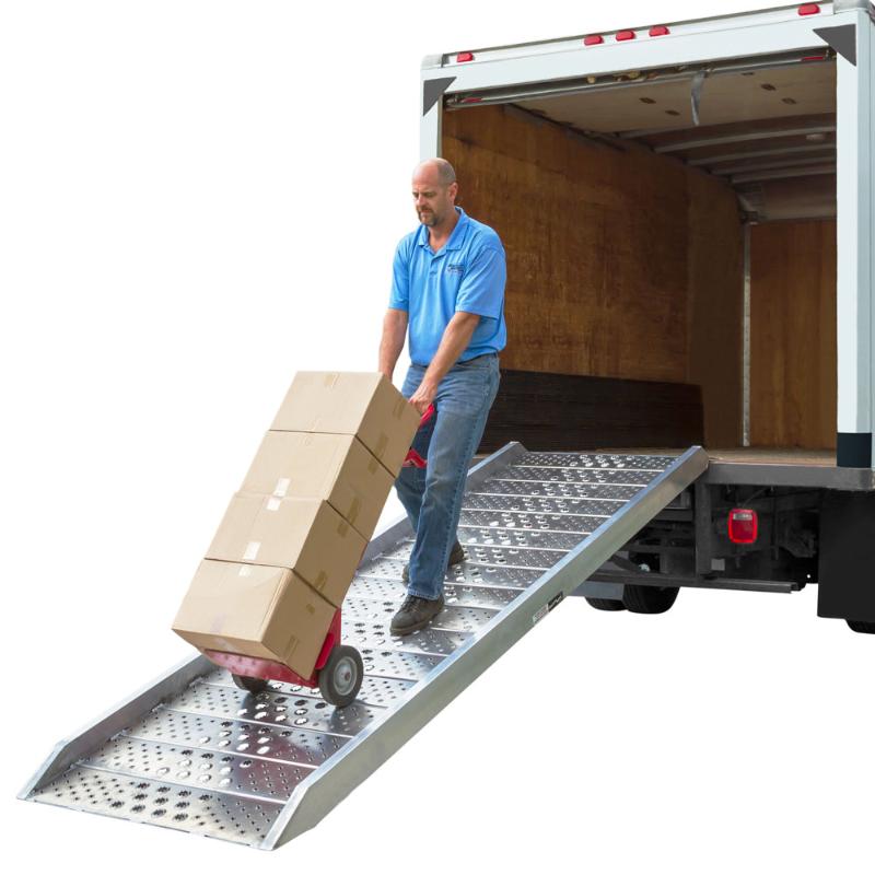 HD Ramps 14' x 40-1/2" Plate End Aluminum Punch Plate Walk Ramp is in use