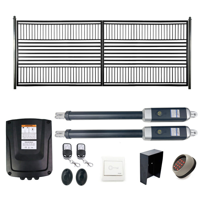 Aleko Automated Steel Dual Swing Driveway Gate and Gate Opener Complete Kit - Barcelona Style - 16 x 6 Feet