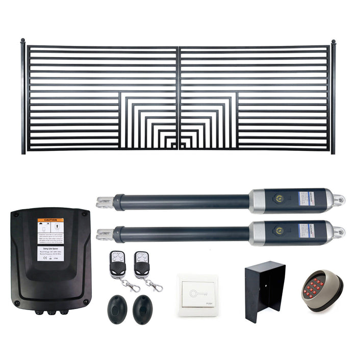 Aleko Automated Steel Dual Swing Driveway Gate and Gate Opener Complete Kit - Florence Style - 16 x 6 Feet