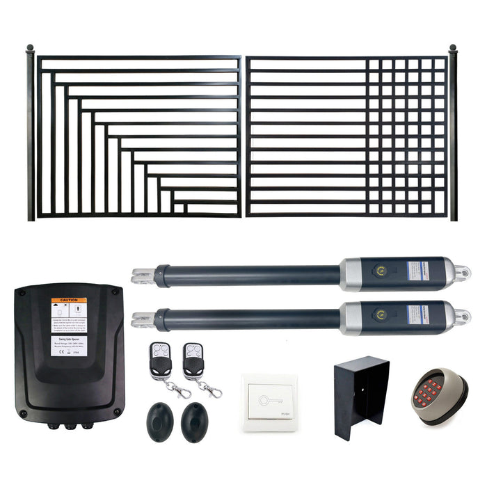 Aleko Automated Steel Dual Swing Driveway Gate and Gate Opener Complete Kit - Kyiv Style - 16 x 6 Feet