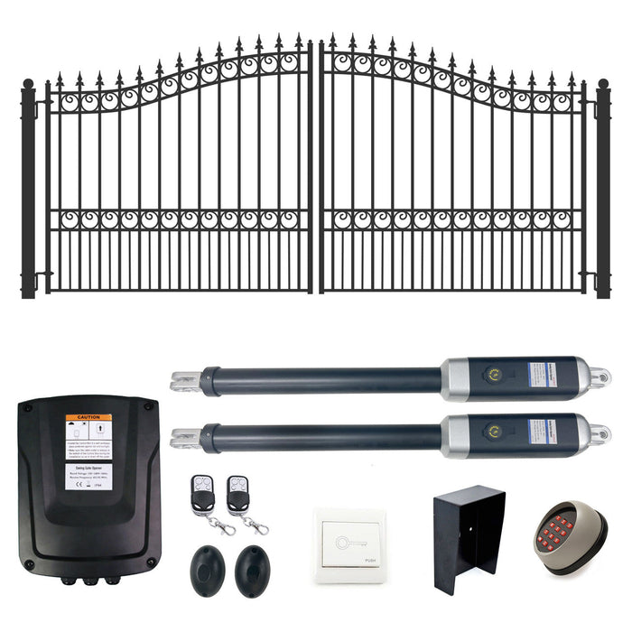 Aleko Automated Steel Dual Swing Driveway Gate and Gate Opener Complete Kit - LONDON Style - 16 x 6 Feet