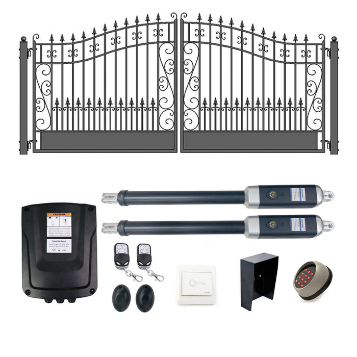 Aleko Automated Steel Dual Swing Driveway Gate and Gate Opener Complete Kit - Venice Style - 16 x 6 Feet