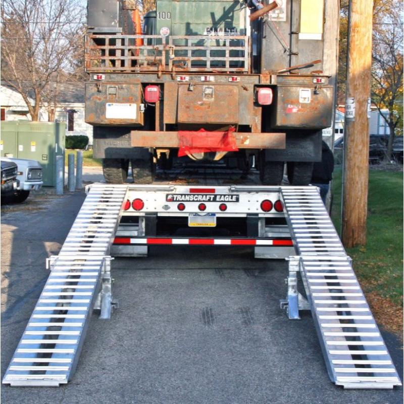 HD Ramps 16' L x 16" W Step Deck Trailer Ramp Kit in use by a truck back view