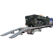HD Ramps 16’ L x 20" W 2 Bunk Load Leveler / 4 Ramp System for 26" H Step Deck Trailers ramp in use by a dump truck 