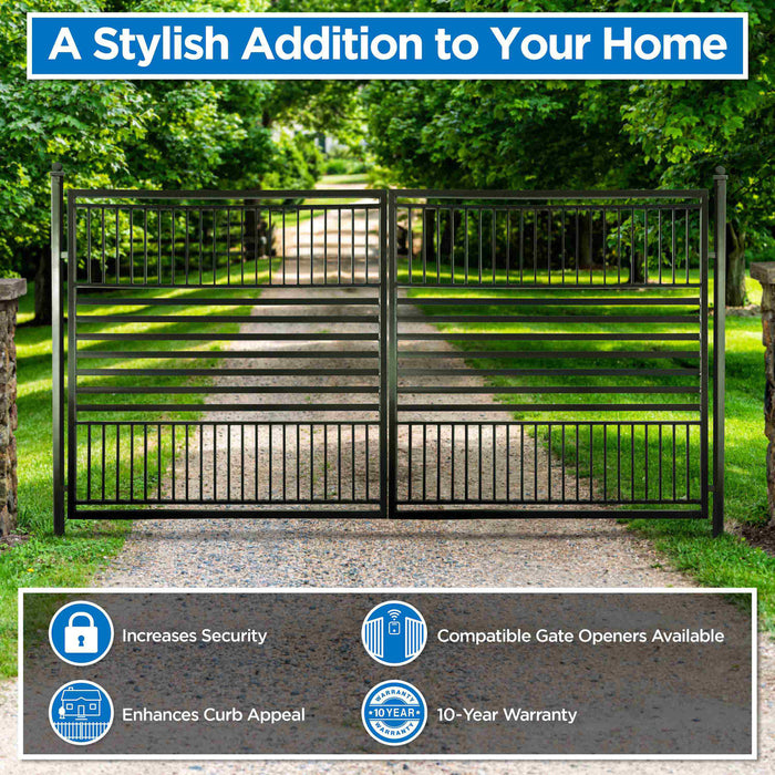 Aleko Automated Steel Dual Swing Driveway Gate and Gate Opener Complete Kit - Barcelona Style - 18 x 6 Feet
