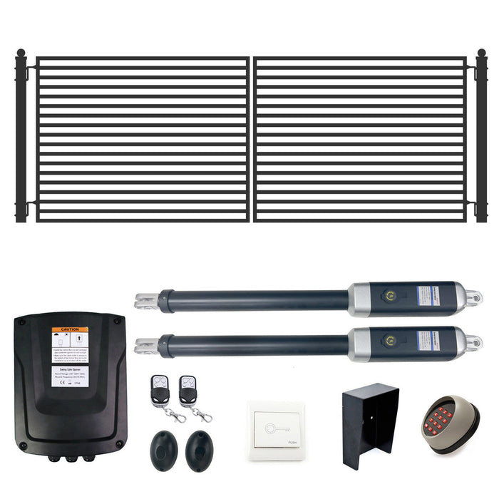 Aleko Automated Steel Dual Swing Driveway Gate and Gate Opener Complete Kit - MILAN Style - 18 x 6 Feet