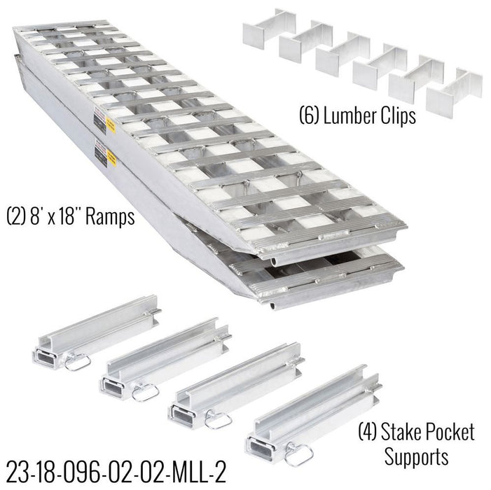 HD Ramps 8' L x 18" W 2 Bunk Load Leveler / 2 Ramp System for 18" H Step Deck Trailers - 23,500 lb. Capacity