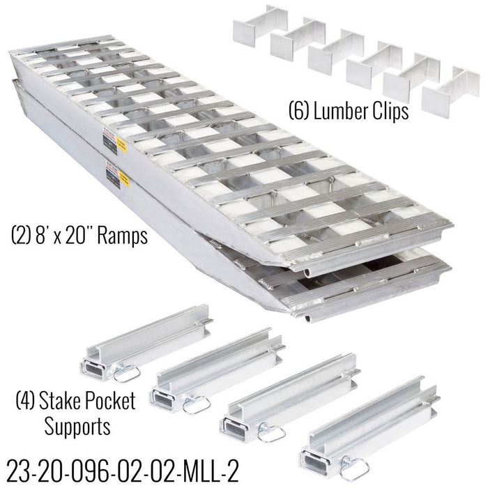 HD Ramps 8' L x 20" W 2 Bunk Load Leveler / 2 Ramp System for 20" H Step Deck Trailers - 23,500 lb. Capacity