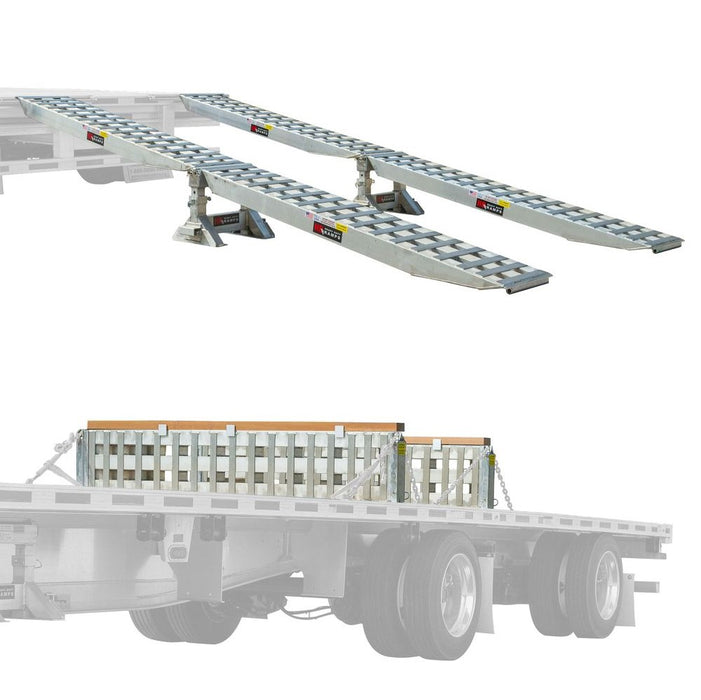 HD Ramps 8' L x 18" W 2 Bunk Load Leveler / 4 Ramp System for 24" H Step Deck Trailers - 23,500 lb. Capacity