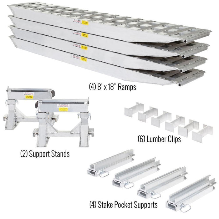 HD Ramps 16' L x 18" W 2 Bunk Load Leveler / 4 Ramp System for 18" H Step Deck Trailers - 23,500 lb. Capacity