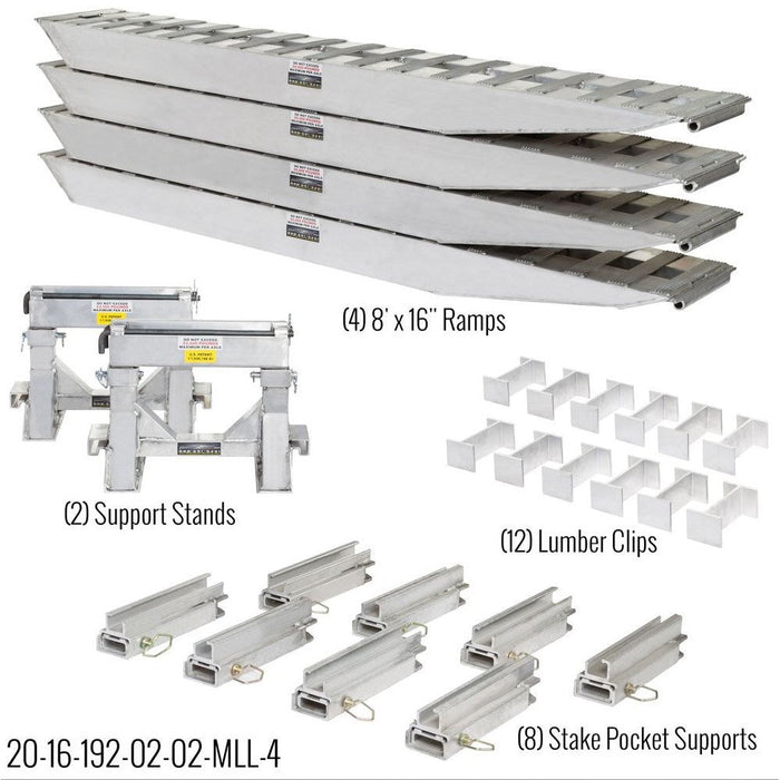 HD Ramps 16' L x 16" W 4 Bunk Load Leveler / 4 Ramp System for 16" H Step Deck Trailers - 20,000 lb. Capacity