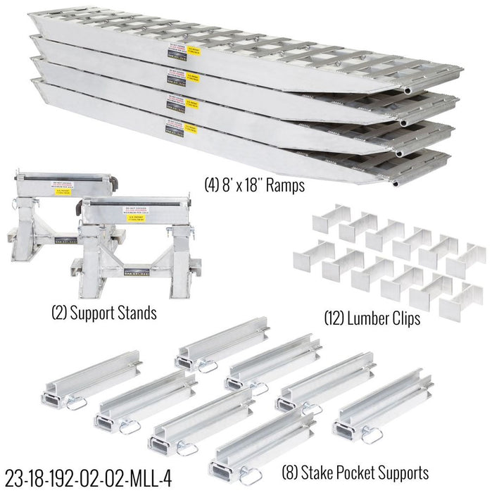 HD Ramps 16' L x 18" W 4 Bunk Load Leveler / 4 Ramp System for 18" H Step Deck Trailers - 23,500 lb. Capacity