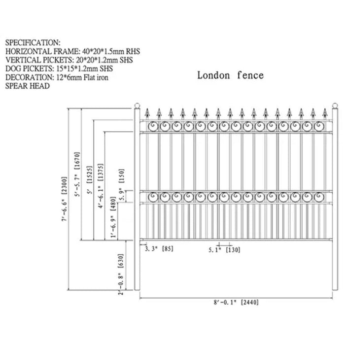 Aleko 2-Panel Fence Kit - LONDON Style - 8x5 ft. Each