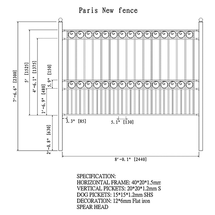 Aleko 2-Panel Fence Kit - PARIS Style - 8x5 ft. Each