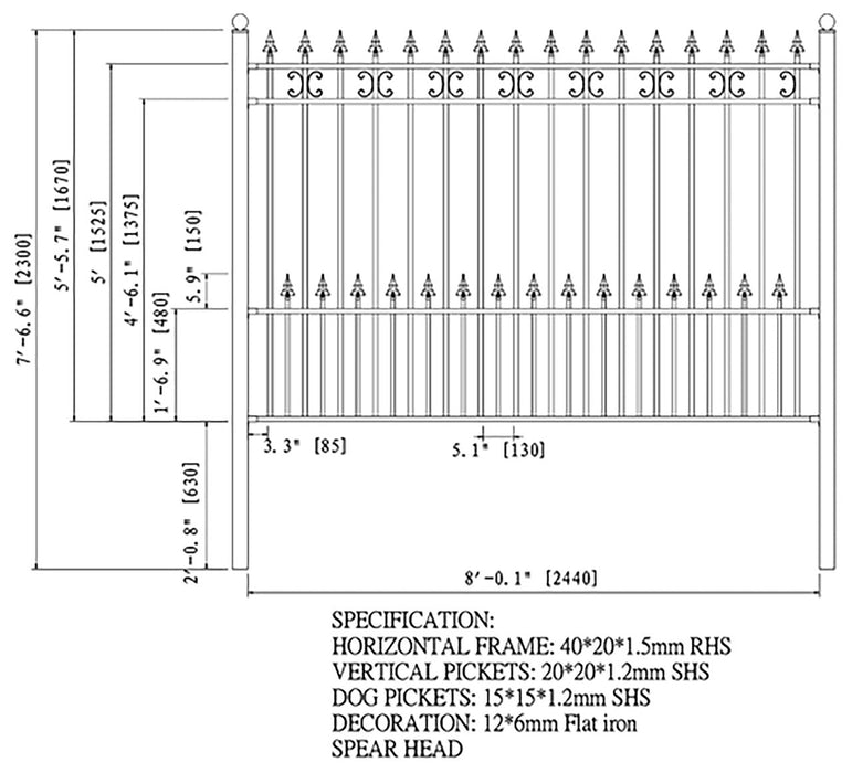 Aleko 2-Panel Fence Kit - VENICE Style - 8x5 ft. Each