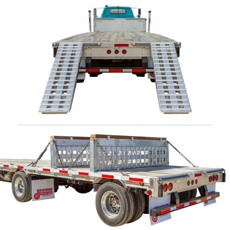 bundled products of the HD Ramps 2 Bunk Load Leveler / 2 Ramp System 8'x20" for 26" H Step Deck Trailers is assembled as ramp and load leveler