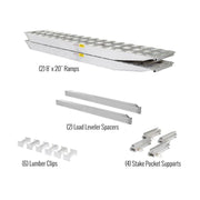 bundled product names of the HD Ramps 2 Bunk Load Leveler / 2 Ramp System 8'x20" for 26" H Step Deck Trailers