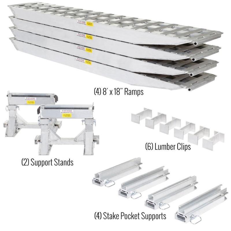 bundled product names of the HD Ramps 2 Bunk Load Leveler / 4 Ramp System 16'x18" for 18" H Step Deck Trailers