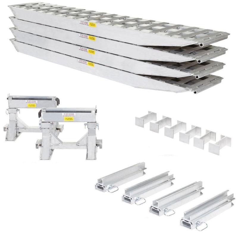 bundled products of the HD Ramps 2 Bunk Load Leveler / 4 Ramp System 16'x18" for 18" H Step Deck Trailers
