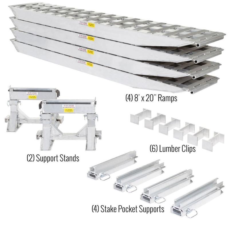 bundled product names of the HD Ramps 2 Bunk Load Leveler / 4 Ramp System 16'x20" for 20" H Step Deck Trailers