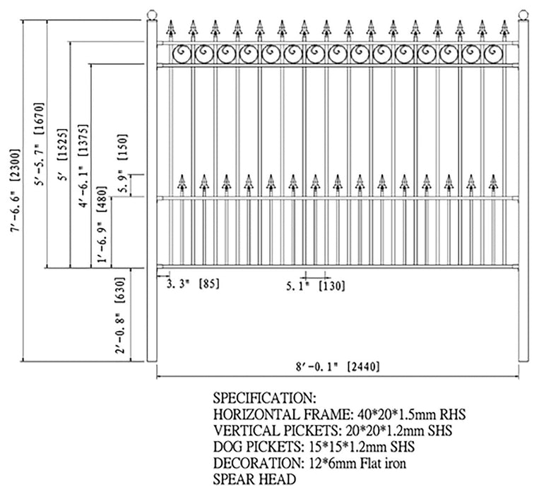 Aleko 4-Panel Steel Fence Kit - PRAGUE Style - 8x5 ft. Each