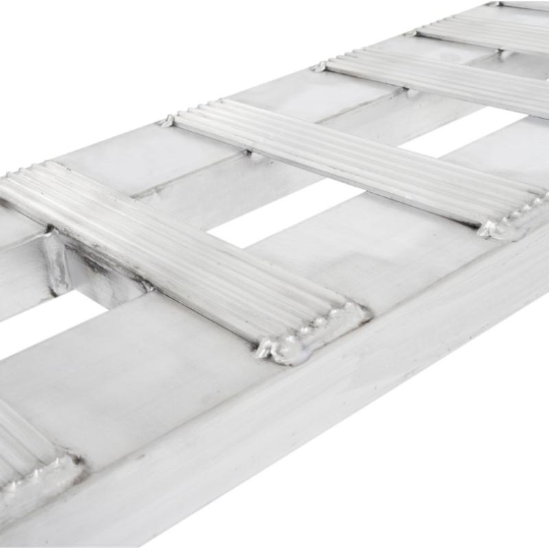 serrated rungs of the HD Ramps 4' x 12" Hook & Plate Hybrid End Aluminum Car Trailer Ramps 3,000 lbs Capacity
