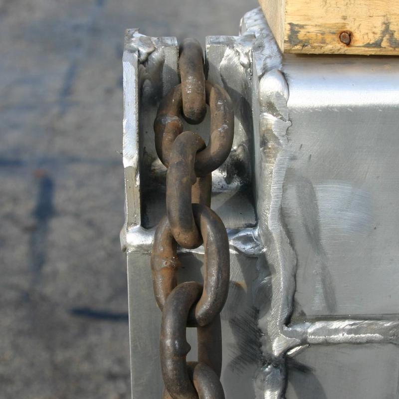 secured chain mounting of the HD Ramps 5" x 100.875" x 16" Aluminum Load Leveler Bridge for Step Deck Trailers 