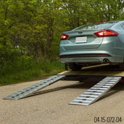 HD Ramps 6' x 15" Hook End Aluminum Car Trailer Ramps 4000 lbs Capacity is attached to the trailer