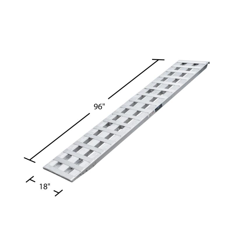 dimensions of the HD Ramps 8' L x 18" W Aluminum Hook End Car Trailer Ramps 5,000 lb. Per Axle Capacity