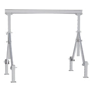 Vestil AHA-2-10-8-ALO aluminum gantry crane with adjustable height, Adjustable Leveling Option and sturdy I-beam for flexible lifting.
