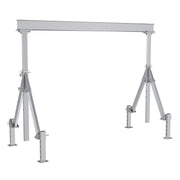 Vestil AHA-2-12-10-ALO aluminum gantry crane with adjustable height, Adjustable Leveling Option and sturdy I-beam for flexible lifting.