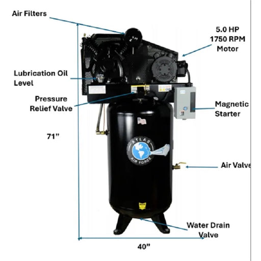 Atlas Air Force AF8 5HP 80-Gallon Compressor side view