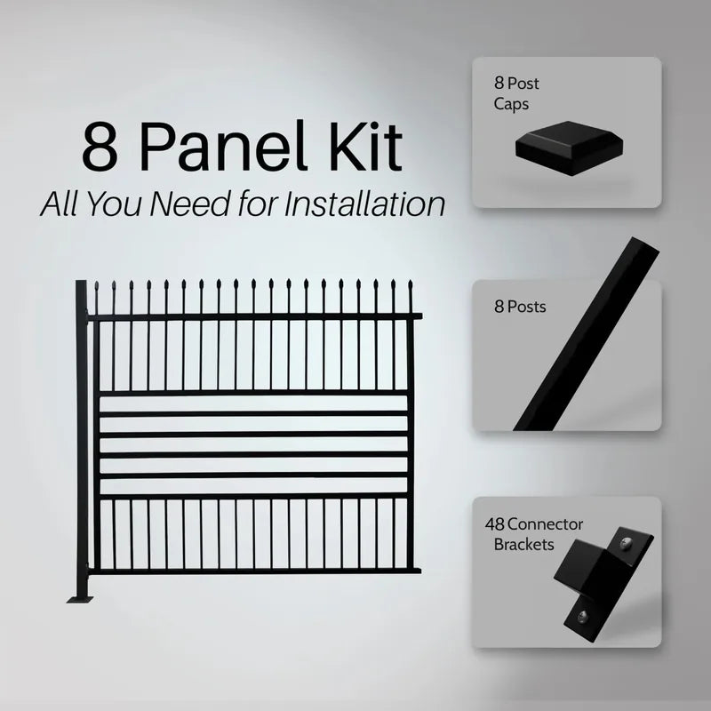Aleko Berlin fence kit contents: panels, posts, caps, brackets and screws