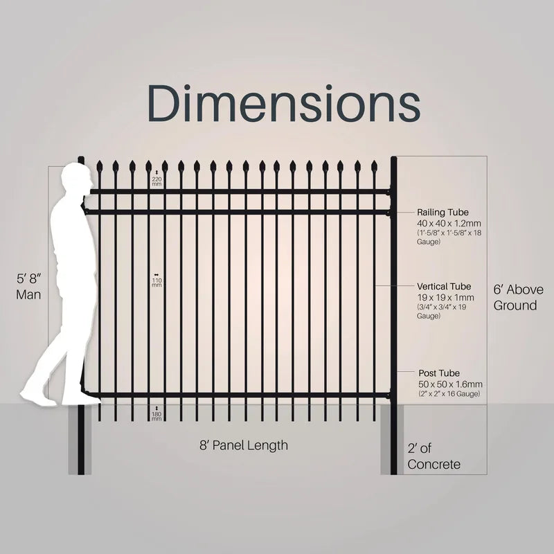 Aleko Tokyo fence panel and post dimensions diagram