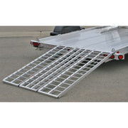 Black Widow Aluminum Folding Motorcycle Trailer Ramp mounted to a trailer