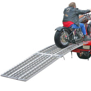 Black Widow Aluminum HD Folding Arched 3-Piece Motorcycle Ramp in use
