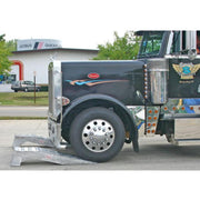 HD Ramps Aluminum Semi Truck Wheel Riser Service Ramps in use with truck view from the side
