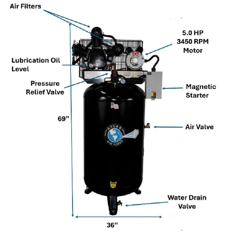 Atlas Air Force AF7 5HP 80-Gallon Air Compressor - view 6