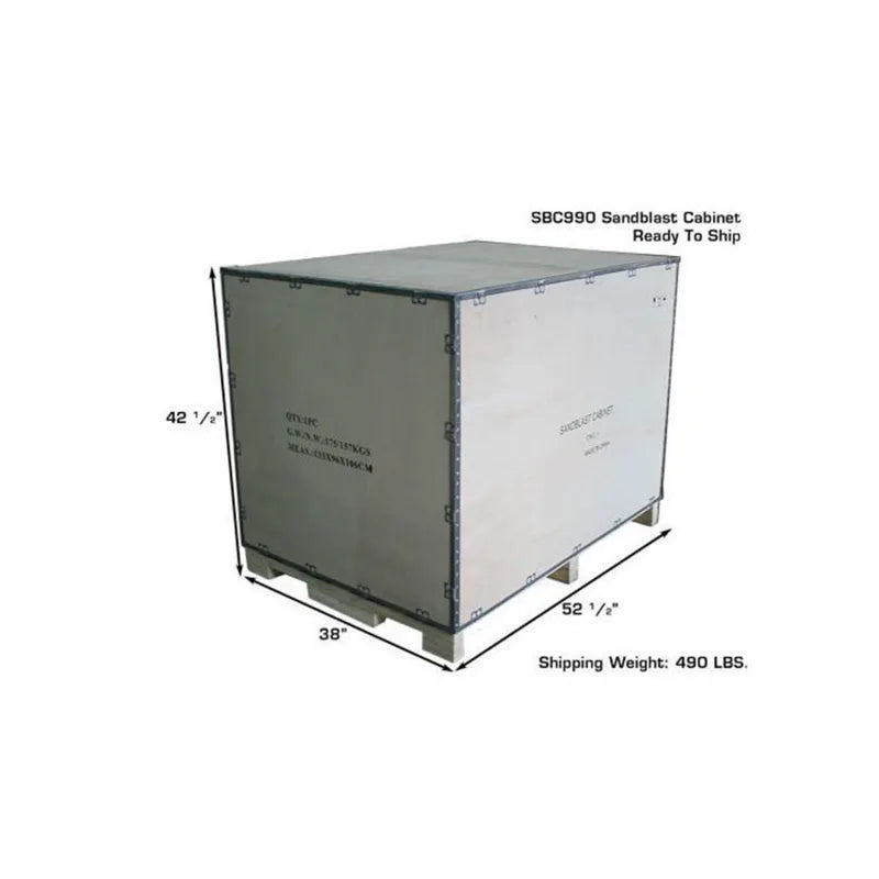 Atlas SBC990 sandblast cabinet, top loading door open