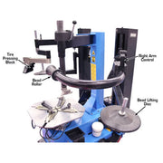 Atlas TC229DAA tire changer, M/D head and arms in position