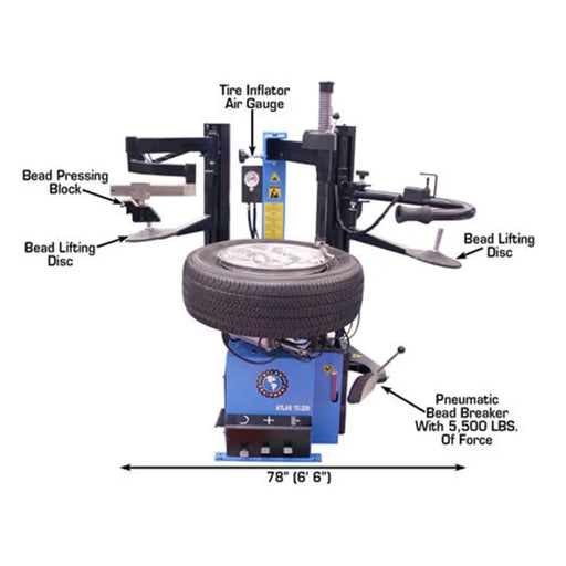 Atlas TC229DAA tire changer, left-hand assist arm detail