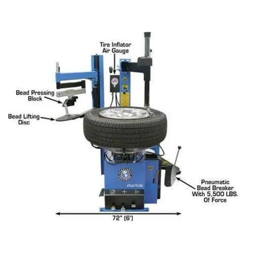 Atlas TC229LH tire changer, left-hand assist arm detail